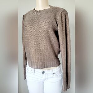 Divided H&M Women's Taupe/Gold Knit Cotton/Acrylic Cropped Sweater UK8/US6 Small